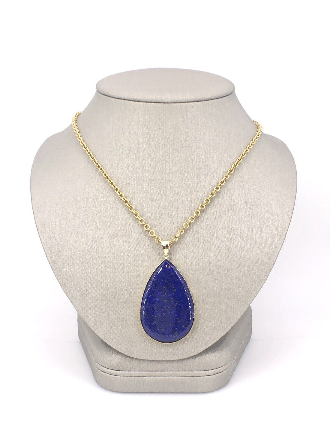 Gorgeous Solid 14K Gold & Genuine Lapis Lazuli (30ct) Large Drop Pendant, New