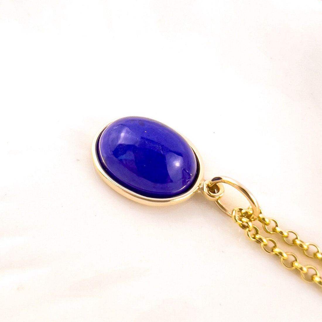 Natural Lapis Lazuli 14k Yellow Gold Oval Pendant, Unisex, Handcrafted