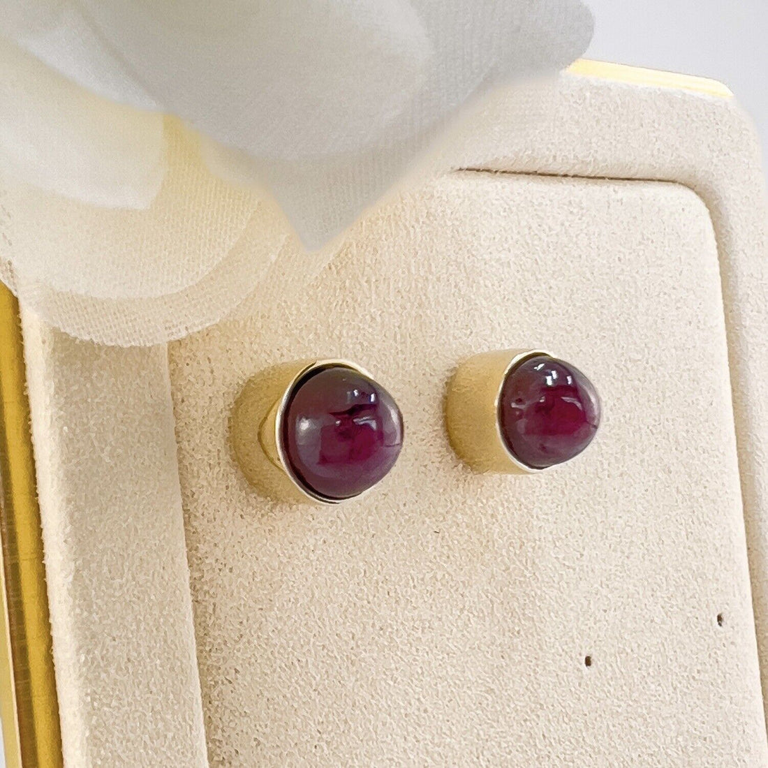 Genuine Star Ruby Solid 14k Yellow Gold Stud Earrings, Newly Handcrafted