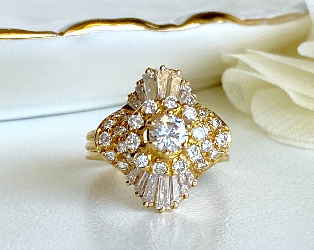 Gorgeous Vintage 18kt Gold & Genuine Diamonds Ballerina Ring, Size 5.25