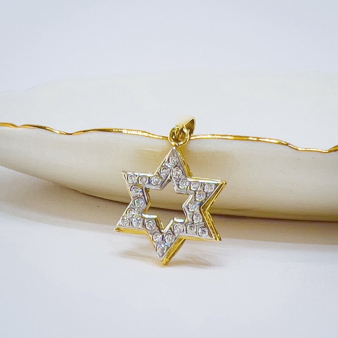 Solid 14k Yellow & White Gold & Cubic Zirconia Accent Star of David Pendant, New