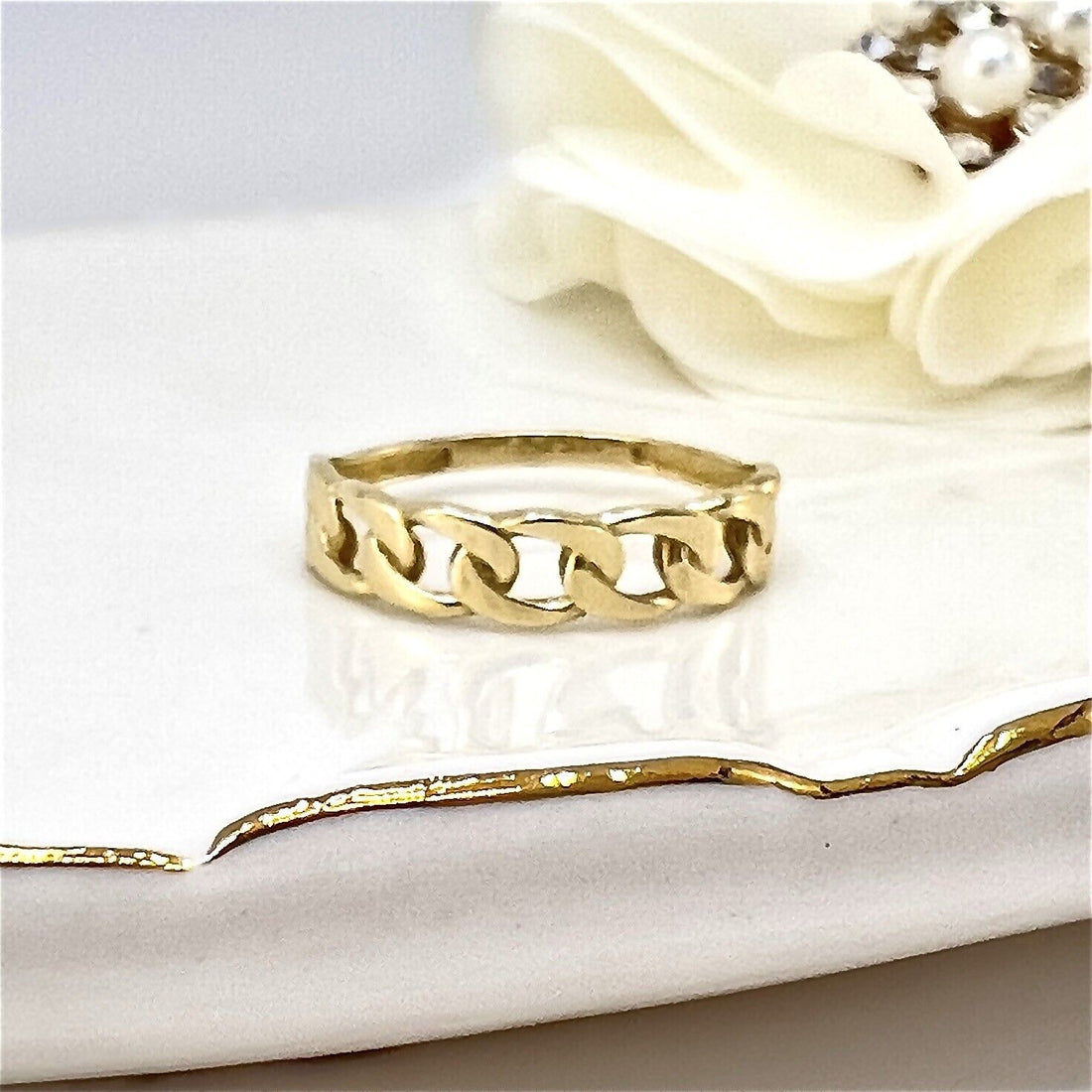 14k Yellow Gold Cuban Curb-Link (4.75mm) Ring, New, Size 7.5