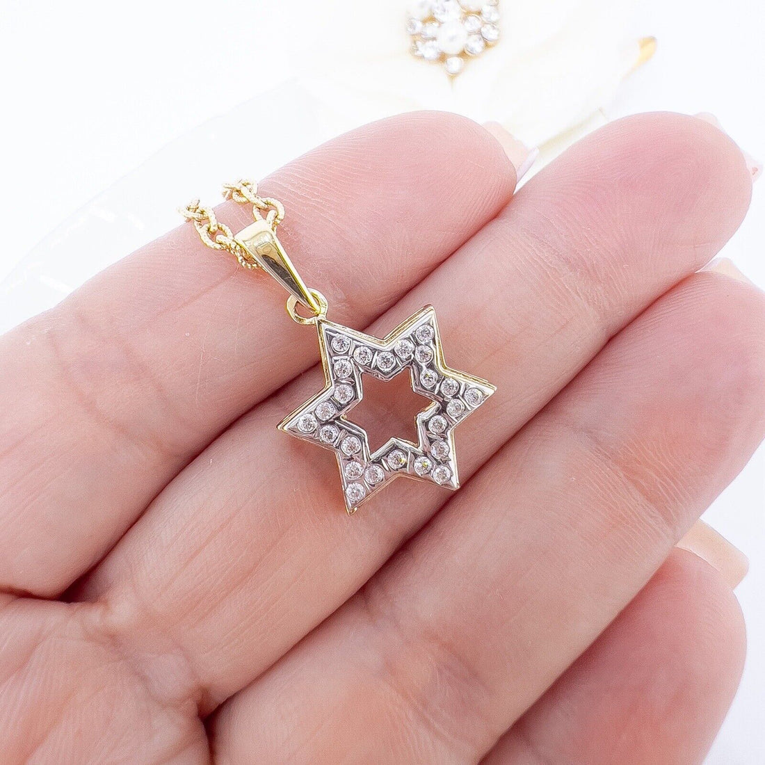 Solid 14k Yellow & White Gold & Cubic Zirconia Accent Star of David Pendant, New