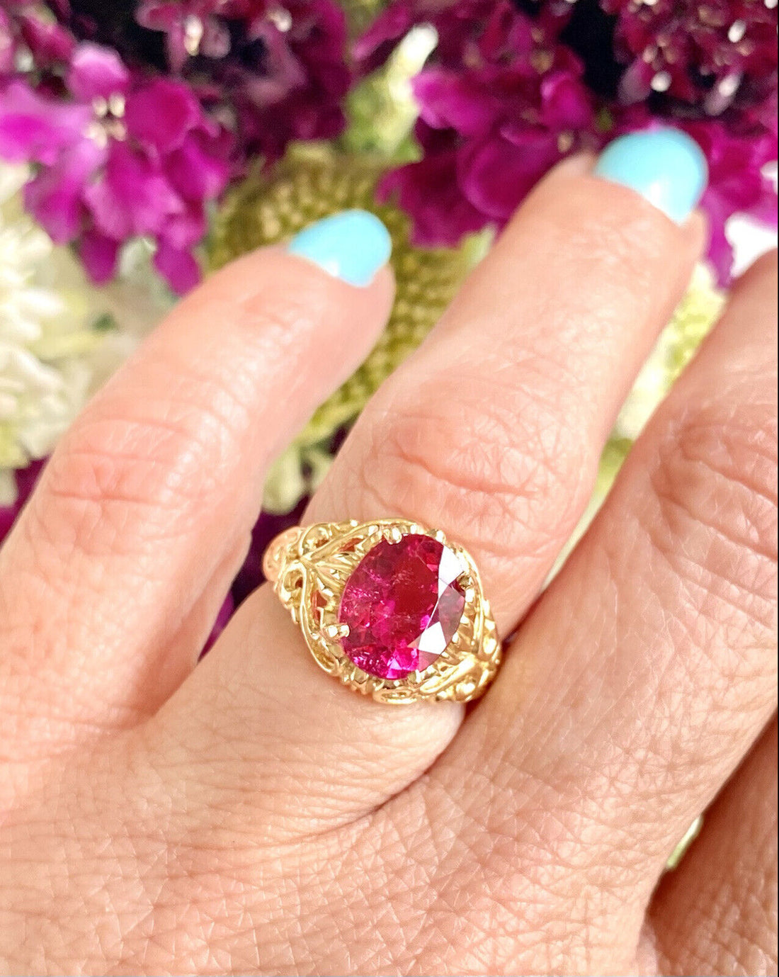 Genuine Pink Tourmaline & Solid 14k Yellow Gold Ring, New, Sz. 5.25