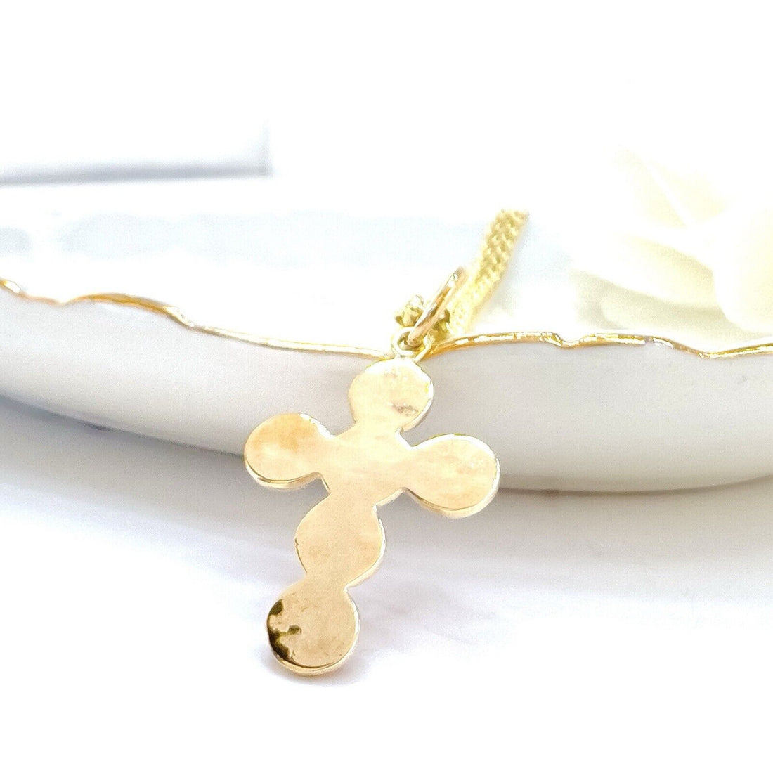 14k Yellow Gold Natural Red Coral Cross Pendant, New 1.18"