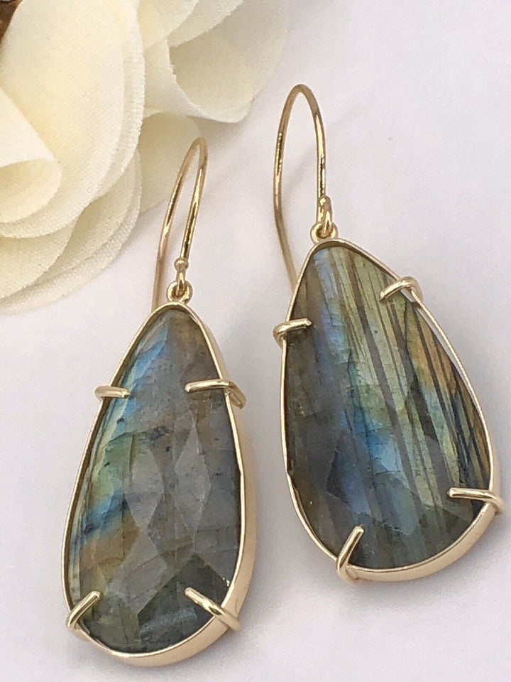 Fabulous! Large (39ctw) Natural Labradorite Dangle/Drop Earrings, New 1.92"