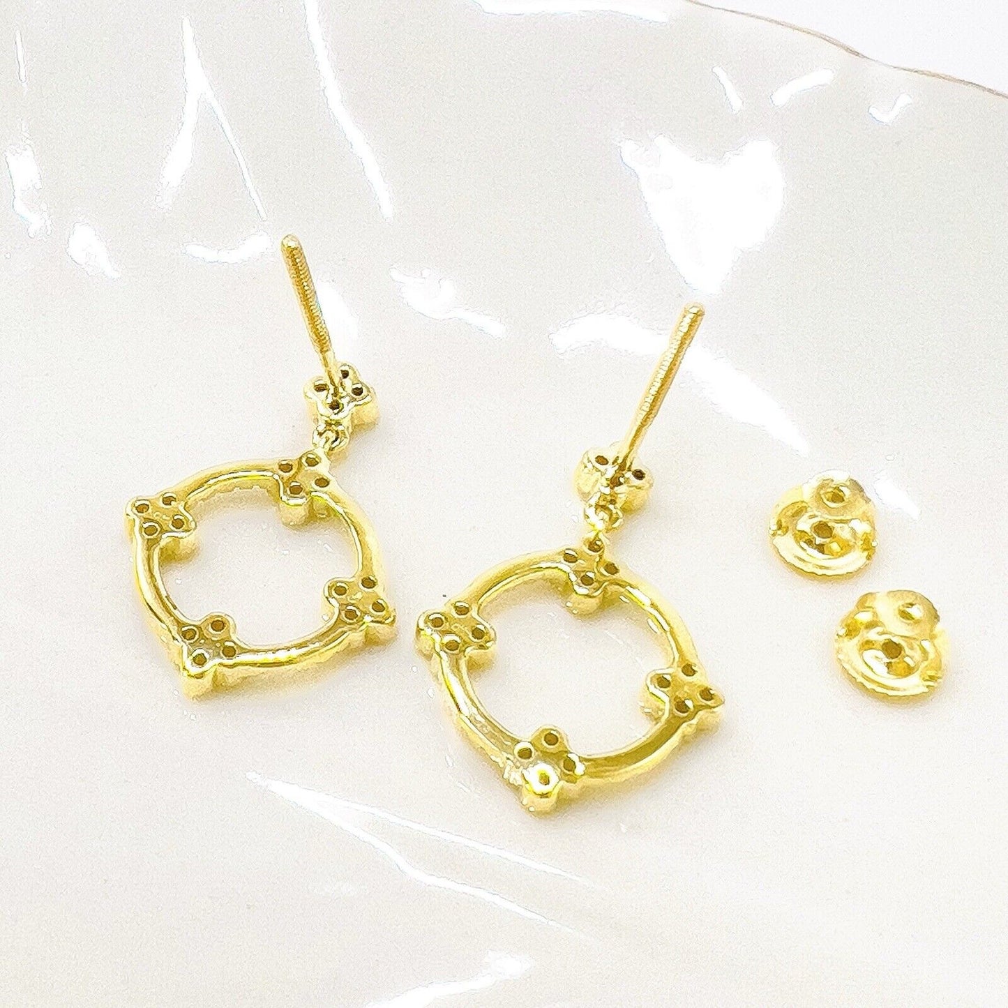 10k Yellow Gold Genuine Diamond Circle Dangle Earrings, New