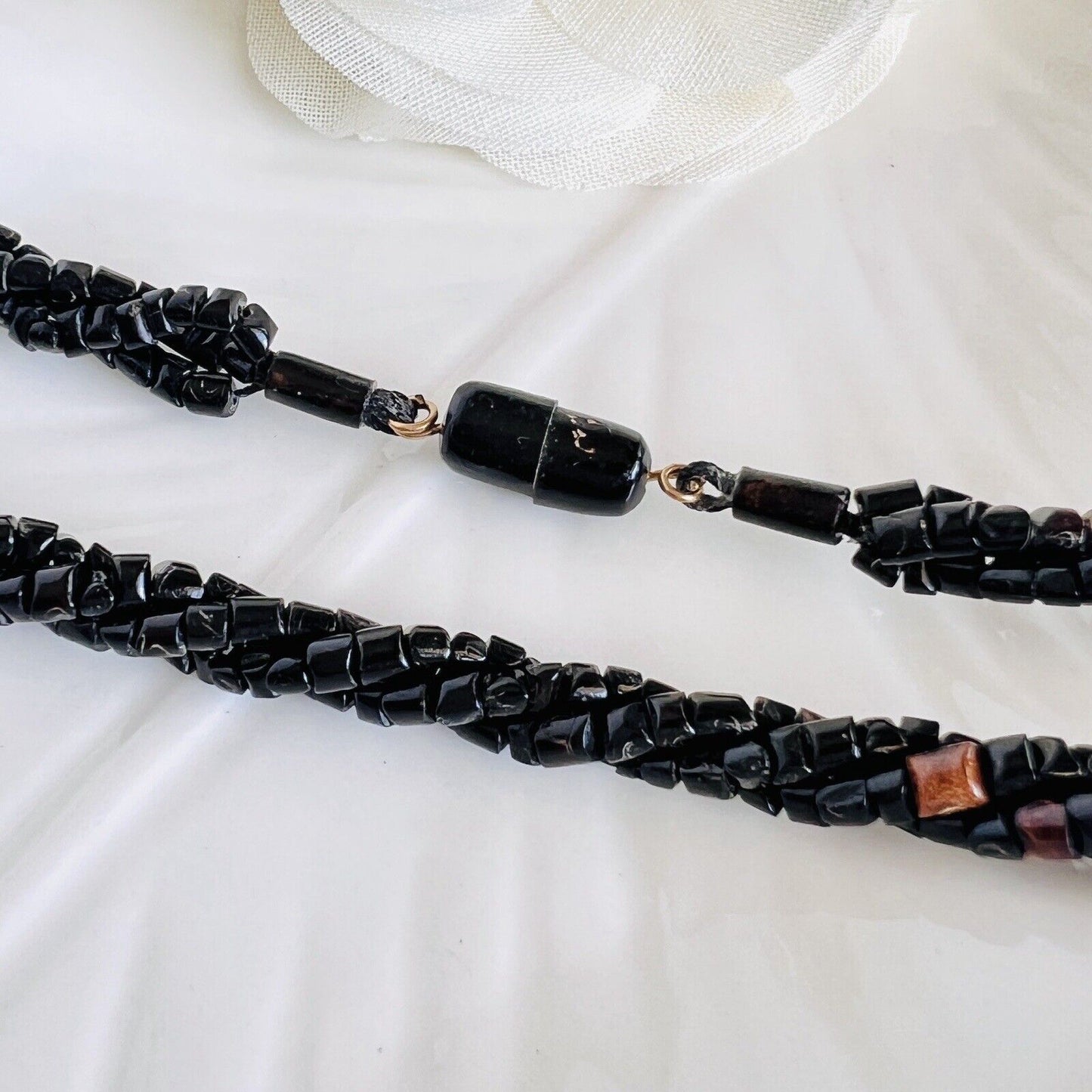 Vintage Handcrafted Genuine Black Coral 3-Row Twisted Rope Necklace, 34”