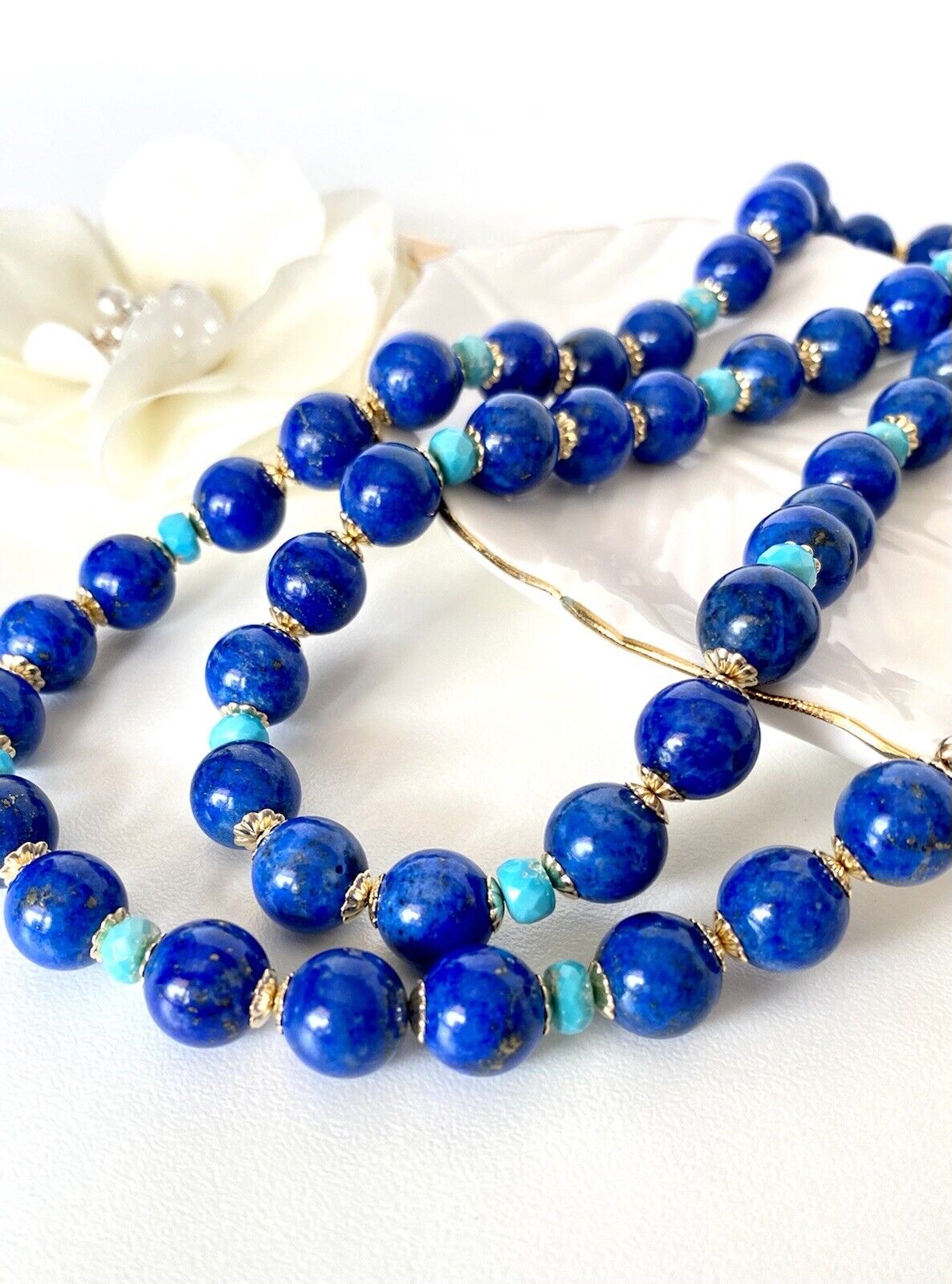 Natural Lapis Lazuli & Sleeping Beauty Turquoise 14K GF Necklace, New, 30.5"