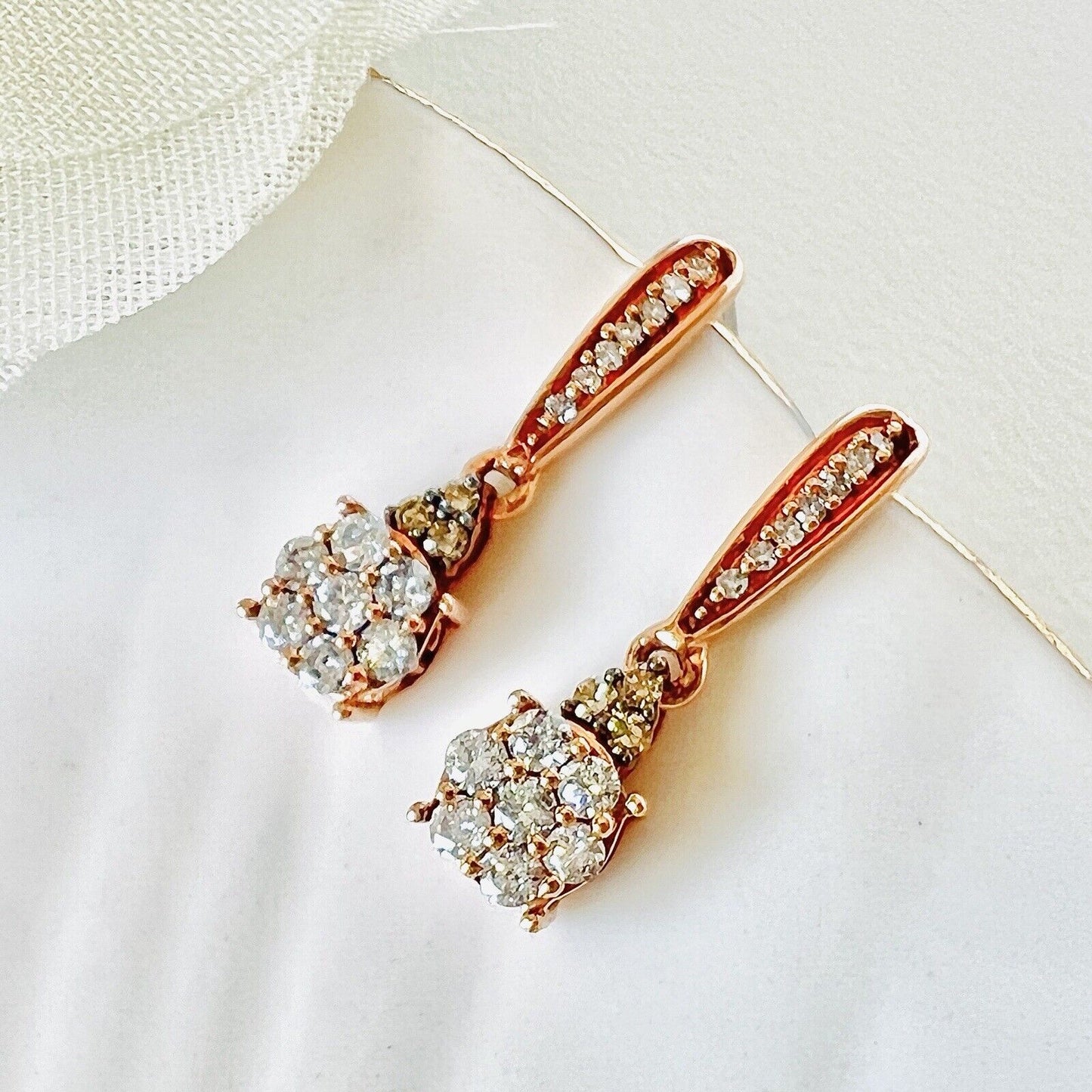 Solid 10k Rose Gold Genuine Diamond Dangle/Drop Earrings, New