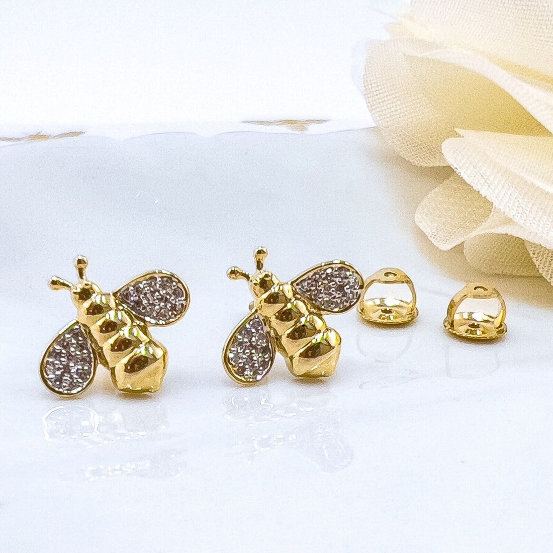 10k Yellow Gold Bumble Bee Screw-Back Stud Earrings