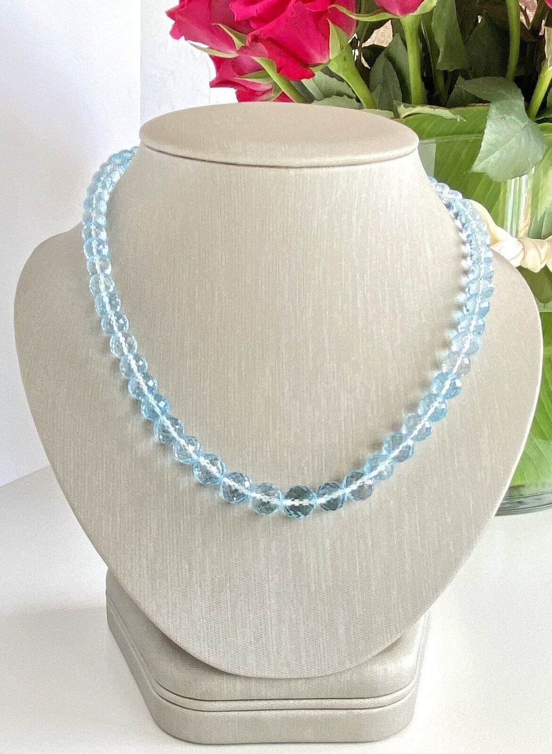 Genuine Sky Blue Topaz (233ctw) & Solid 14K White Gold Necklace, New, 18"