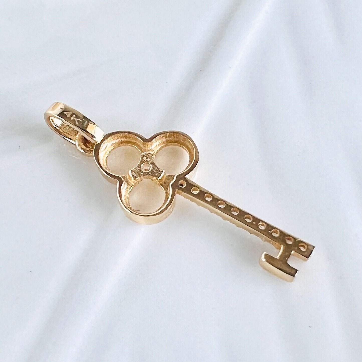 Solid 14K Yellow Gold Key to Your Heart CZ Charm/Pendant, New