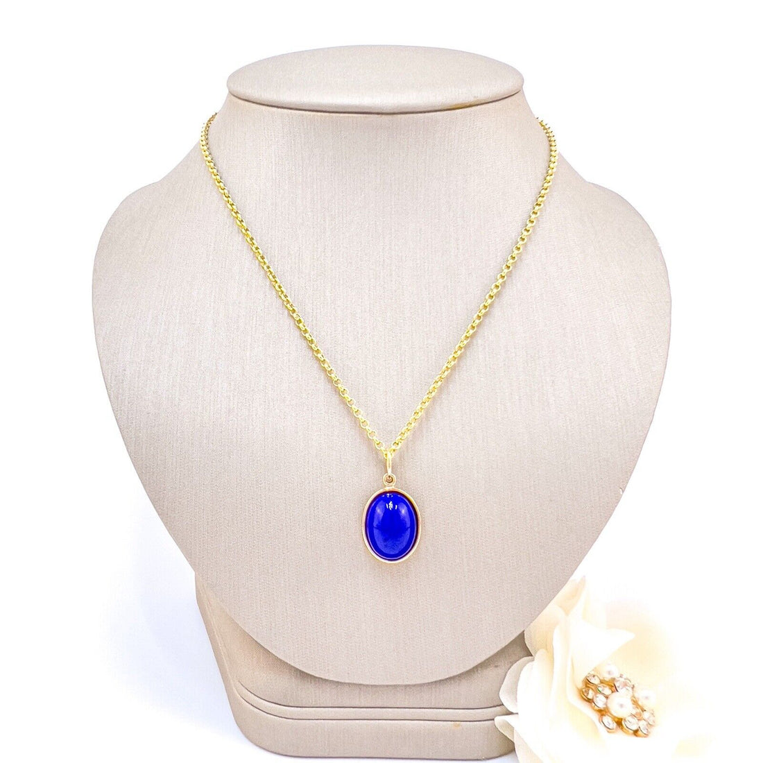 Natural Lapis Lazuli 14k Yellow Gold Oval Pendant, Unisex, Handcrafted