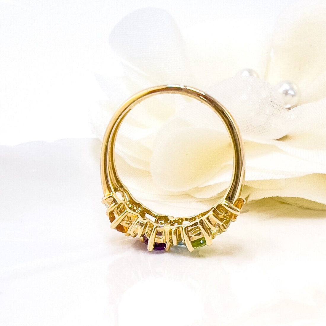 10k Yellow Gold Genuine Multi-Gemstone Ring, Size 7,