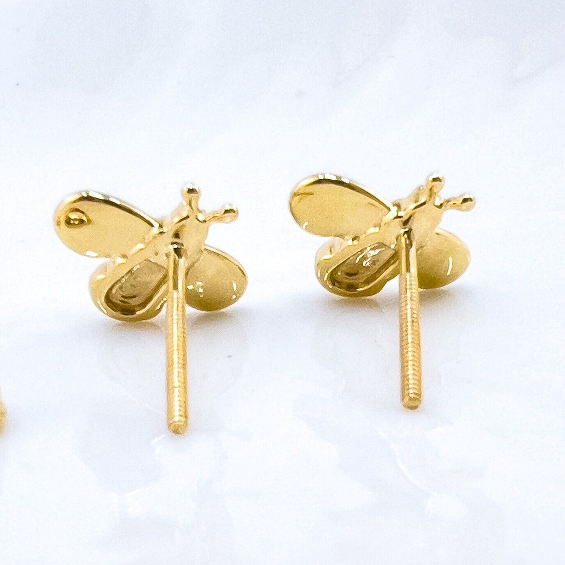 10k Yellow Gold Bumble Bee Screw-Back Stud Earrings