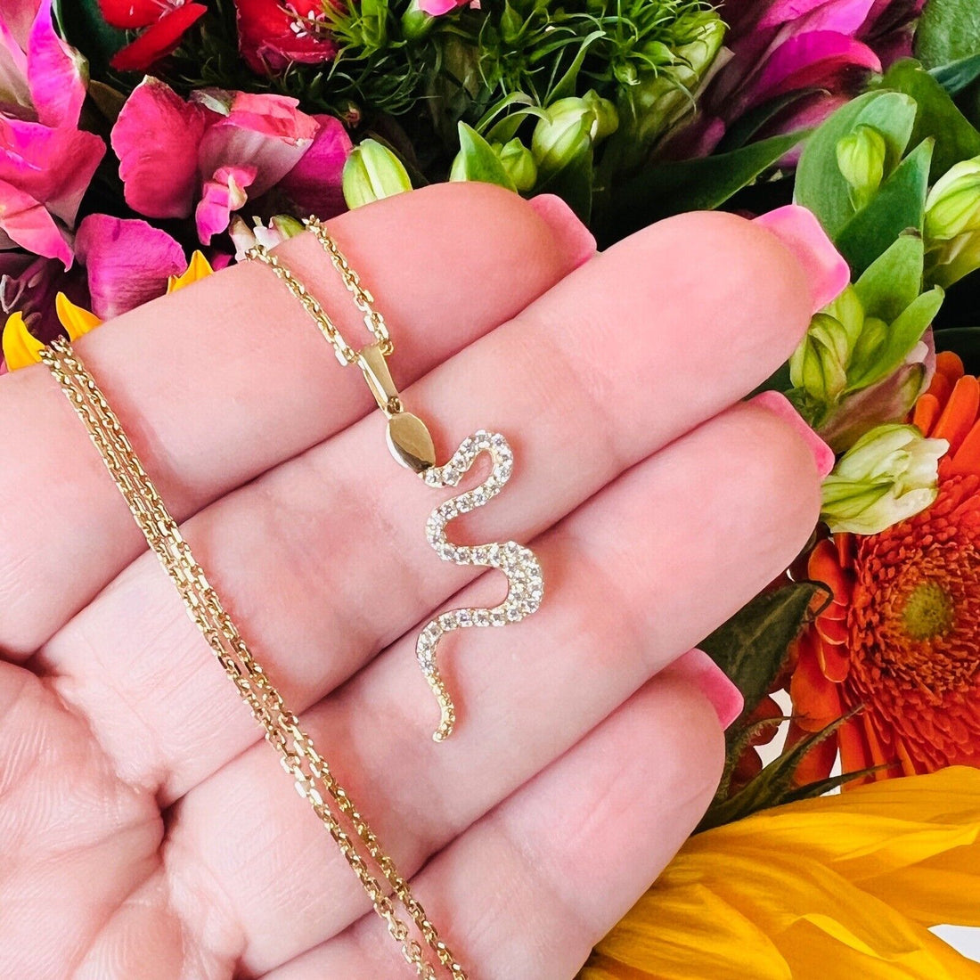 Solid 14K Yellow Gold Slithering Snake Charm/Pendant, New