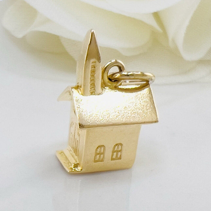 Vintage 14k Yellow Gold Church/School House Charm Pendant