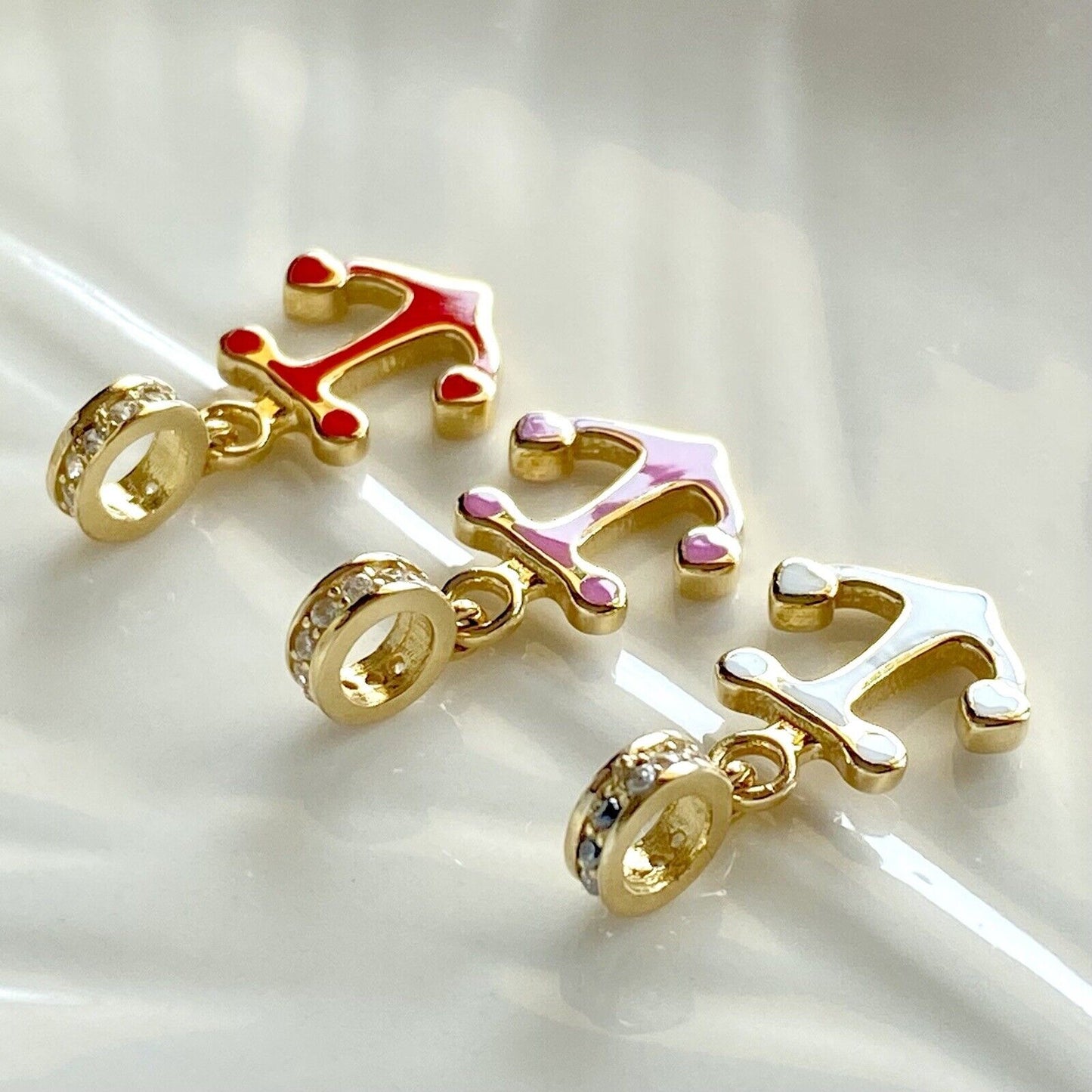 Adorable 14k Yellow Gold & Enamel Anchor Charm for European Bracelets, New